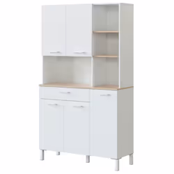 Armoire auxiliaire haute, composée de 5 portes, 1 tiroir, une étagère intégrée à 2 étagères et un trou pour mettre votre micr ...