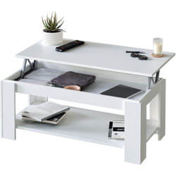 Table Basse relevable coloris blanc artic - Longueur1 02 cm x Hauteur 43-54 cm x Profondeur 50 cm