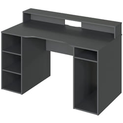 Bureau pour Ordinateur, Station e-Gaming coloris anthracite en Bois mdf - Hauteur 88 x Longueur 136 x Largeur 67 cm