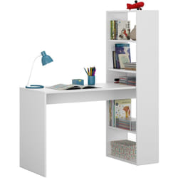 Pegane - Table de Bureau avec étagère réversible coloris Blanc Artik - longueur 120 cm x Profondeur 53 cm x Hauteur 144 cm