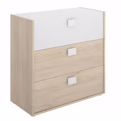 Commode Meuble de rangement coloris chêne-blanc - Longueur 80 x Hauteur 81 x Profondeur 43 cm