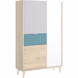 Armoire placard meuble de rangement coloris naturel-émeraude - Longueur 81 x Hauteur 137 x Profondeur 43 cm