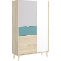 Armoire placard meuble de rangement coloris naturel-émeraude - Longueur 81 x Hauteur 137 x Profondeur 43 cm