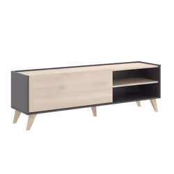 Meuble TV 1 porte coloris graphite-naturel - Longueur 155 x Hauteur 47 x Profondeur 43 cm