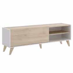 Meuble TV 1 porte coloris blanc-naturel - Longueur 155 x Hauteur 47 x Profondeur 43 cm