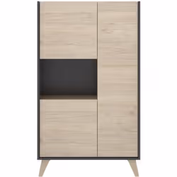 Buffet Meuble de rangement 3 portes coloris graphite-naturel - Longueur 81 x Hauteur 135 x Profondeur 43 cm