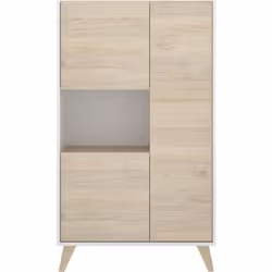 Buffet Meuble de rangement 3 portes coloris blanc-naturel - Longueur 81 x Hauteur 135 x Profondeur 43 cm