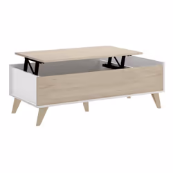 Table basse modulable coloris blanc-naturel - Longueur 99 x Hauteur 41 x Profondeur 60 cm