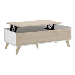 Table basse modulable coloris blanc-naturel - Longueur 99 x Hauteur 41 x Profondeur 60 cm