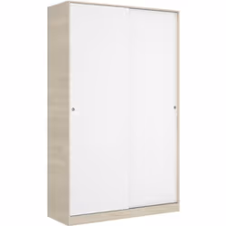 Armoire à portes coulissantes coloris naturel-blanc brillant - Longueur 120 x Profondeur 50 x Hauteur 204 cm