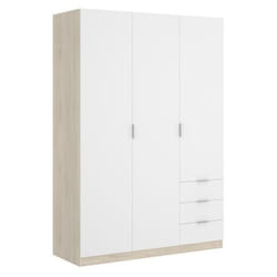 Armoire placard meuble de rangement coloris naturel-blanc - Longueur 121 x Profondeur 52 x Hauteur 184 cm