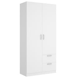 Armoire placard meuble de rangement coloris blanc - Longueur 215 x Profondeur 52 x Hauteur 100 cm