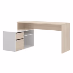 Bureau angulaire coloris naturel-blanc brillant - Longueur 139 x Profondeur 92 x Hauteur 75 cm