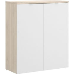 Commode meuble de rangement coloris naturel-blanc - Longueur 79 x Profondeur 40 x Hauteur 96 cm