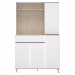 Meuble de rangement coloris blanc-naturel - Longueur 119 x Profondeur 40 x Hauteur 188 cm