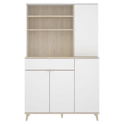 Meuble de rangement coloris blanc-naturel - Longueur 119 x Profondeur 40 x Hauteur 188 cm