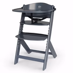 Kinderkraft ENOCK, Chaise haute multifonctionnelle, Siège rigide, Gris, Monochromatique, 3 points, Bois d'hêtre, Métal