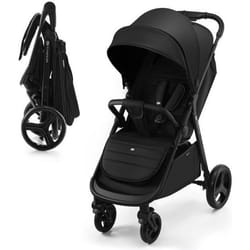 Poussette canne jusquà 22 kg Kinderkraft RINE Roues en mousse durable Imperméable avec Filtre UPF 50+ Plie Noir