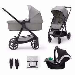 Poussette 3 en 1 Combinée Kinderkraft NEWLY avec Siège auto I-size Système de voyage Légère 75 kg Plie Gris