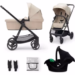 Poussette 3 en 1 Combinée Kinderkraft NEWLY avec Siège auto I-size Système de voyage Légère 75 kg Plie Beige