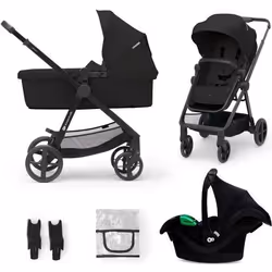 Poussette 3 en 1 Combinée Kinderkraft NEWLY avec Siège auto I-size Système de voyage Légère 75 kg Plie Noir