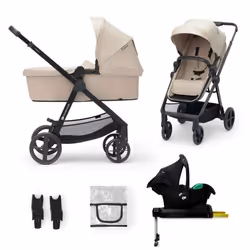 Poussette 4 en 1 Combinée Kinderkraft NEWLY avec Siège auto e base I-size Système de voyage Légère 75 kg Plie Beige