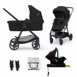Poussette 4 en 1 Combinée Kinderkraft NEWLY avec Siège auto e base I-size Système de voyage Légère 75 kg Plie Noir