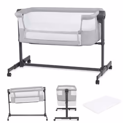 Lit d’appoint 2 en 1 KINDERKRAFT NESTEE UP 2  Autonome - 5 niveaux de hauteur  Matelas inclus Gris
