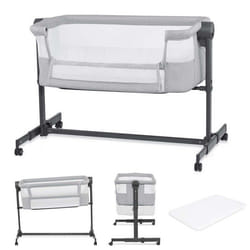 Lit d’appoint 2 en 1 KINDERKRAFT NESTEE UP 2  Autonome - 5 niveaux de hauteur  Matelas inclus Gris