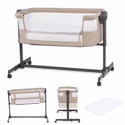 Lit d’appoint 2 en 1 KINDERKRAFT NESTEE UP 2  Autonome - 5 niveaux de hauteur  Matelas inclus Beige