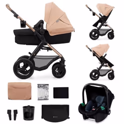Poussette 3 en 1 Combinée Kinderkraft MOOV2 AIR Système de voyage de la naissance à 27 kg Siège auto Mink PRO I-Size inclus
