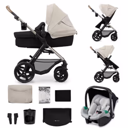 Poussette 3 en 1 Combinée Kinderkraft MOOV2 Avec Siège auto MINK PRO I-size Système de voyage Accessoires inclus Gris