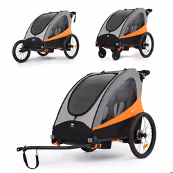 Remorque 3 en 1 - Kinderkraft - NAVA - Poussette jogging - Pour 1 ou 2 enfants - Orange