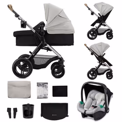 Poussette 3 en 1 Combinée Kinderkraft MOOV2 XL Avec Siège auto I-size Grande nacelle XL Système de voyage Gris