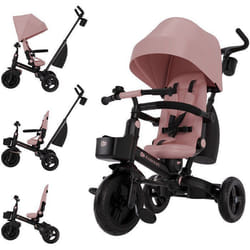 Tricycle Kinderkraft AVEO 2 PLUS évolutif pliable 6 fonctions siège rotatif 360° allongé avec canopy UPF50+ Rose