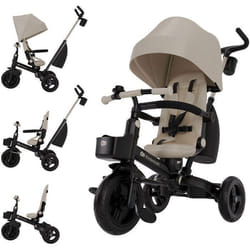 Tricycle Kinderkraft AVEO 2 PLUS évolutif 6 fonctions siège pivotant 360° position allongée canopy UPF50+ pliable Beige