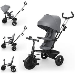 Tricycle Kinderkraft ASTON 2 PLUS évolutif 6 en 1 siège pivotant 360° semi-allongé guidon parental canopy Gris