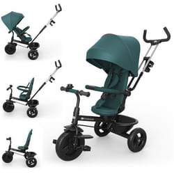 Tricycle Kinderkraft ASTON 2 PLUS avec guidon parental évolutif 6 en 1 siège 360° canopy réglable semi-allongé Vert