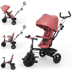 Tricycle Kinderkraft ASTON 2 PLUS évolutif 6 en 1 siège pivotant 360° semi-allongé avec guidon parental canopy Rose