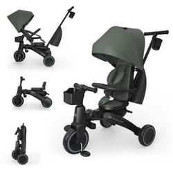Tricycle Kinderkraft JAZZ 3 évolutif pliable 6 modes siège réversible inclinable canopy UPF50+ poignée parentale Vert