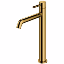 Mitigeur de lavabo sur pied couleur : doré matériau : laiton finition de surface : PVD hauteur du mitigeur : 308 mm longueur ...