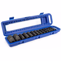 Description générale Coffret jeu de douilles pour clé à choc de 12,5 mm (1/2'') comprenant 13 douilles de tailles variées all ...
