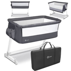 Lit cododo évolutif  LIONELO Théo - Lit bébé avec matelas - 0-9 kg - Hauteur et inclinaison réglables - Gris foncé