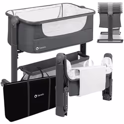 LIONELO Timon 2en1 - Lit évolutif cododo avec matelas - De 0 Kg à 9 Kg - Hauteur et inclinaison réglables - Gris graphite