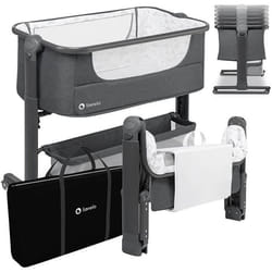 LIONELO Timon 2en1 - Lit évolutif cododo avec matelas - De 0 Kg à 9 Kg - Hauteur et inclinaison réglables - Gris graphite