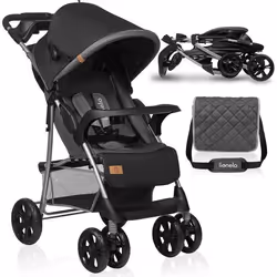 Poussette canne légère LIONELO Emma - Plage rapide - 6-36 mois - Sac inclus - Grand panier - Gris foncé
