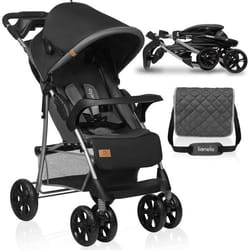 Poussette canne légère LIONELO Emma - Plage rapide - 6-36 mois - Sac inclus - Grand panier - Gris foncé