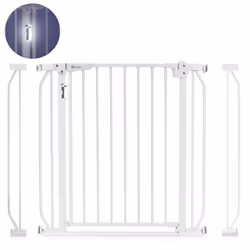 LIONELO Truus Slim LED - Barrière de sécurité bébé - 75-105 cm - Fixation par pression - Ouverture à double sens - Blanc