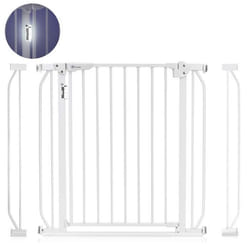 LIONELO Truus Slim LED - Barrière de sécurité bébé - 75-105 cm - Fixation par pression - Ouverture à double sens - Blanc