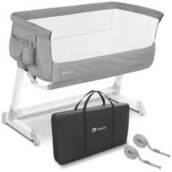 Lit cododo évolutif  LIONELO Théo - Lit bébé avec matelas - 0-9 kg - Hauteur et inclinaison réglables - Gris